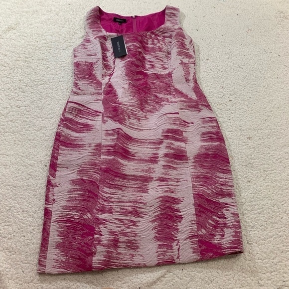 Lafayette 148 fuschia pink multi scoop neck dress Barbie - Picture 2 of 5